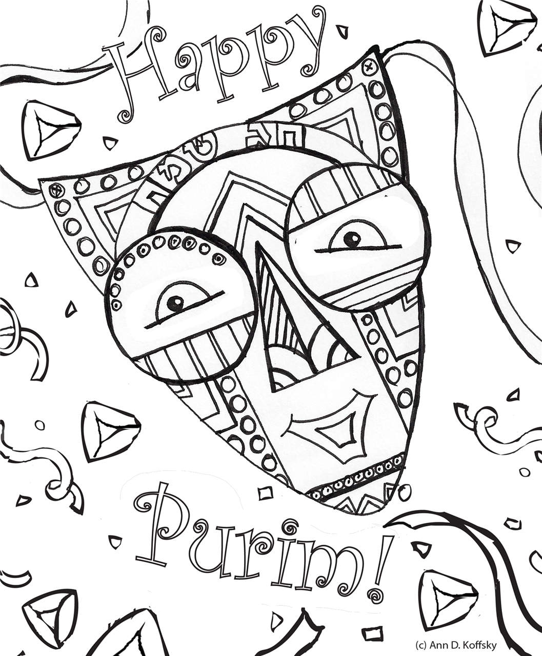 Free Happy Purim Mask Coloring Pages printable