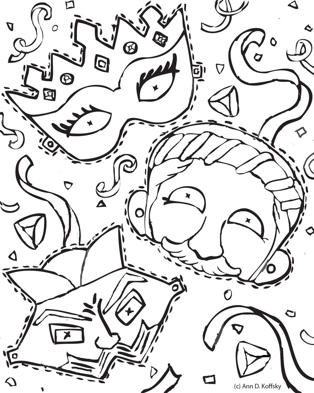 Free Purim Masks Coloring Pages printable