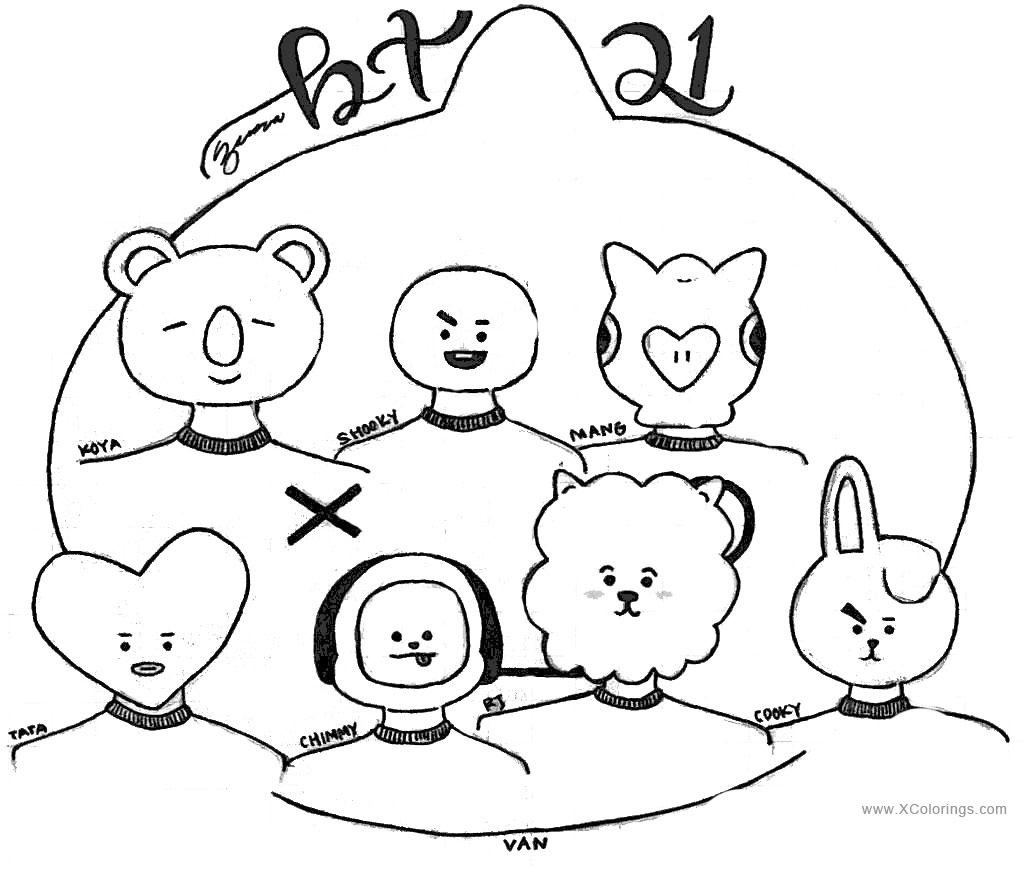 Download Bt21 Coloring Pages Pencil Drawing - XColorings