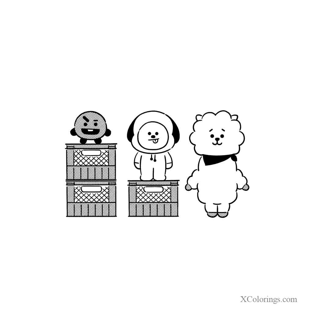 Free Bt21 Coloring Pages Shooky RJ and Chimmy printable