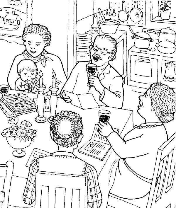 Free Family Pesach Feast Coloring Pages printable