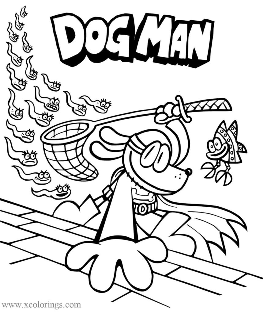 Free Fish Flippy and Dog Man Coloring Pages printable