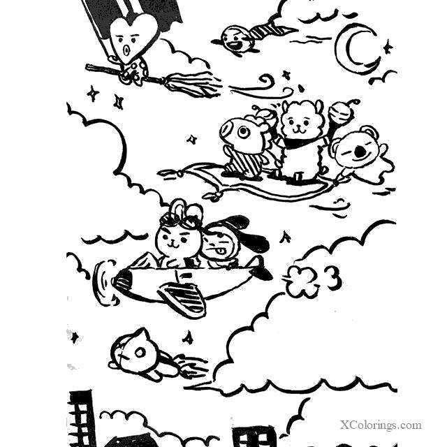 Flying Bt21 Characters Coloring Pages XColorings com Flying Bt21 Characters Coloring Pages XColorings com