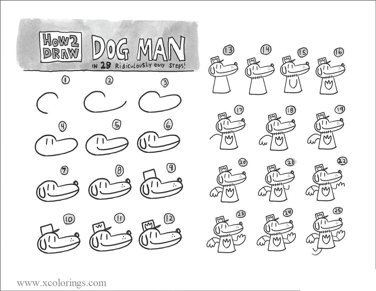 Free How To Draw Dog Man Step By Step Coloring Pages printable