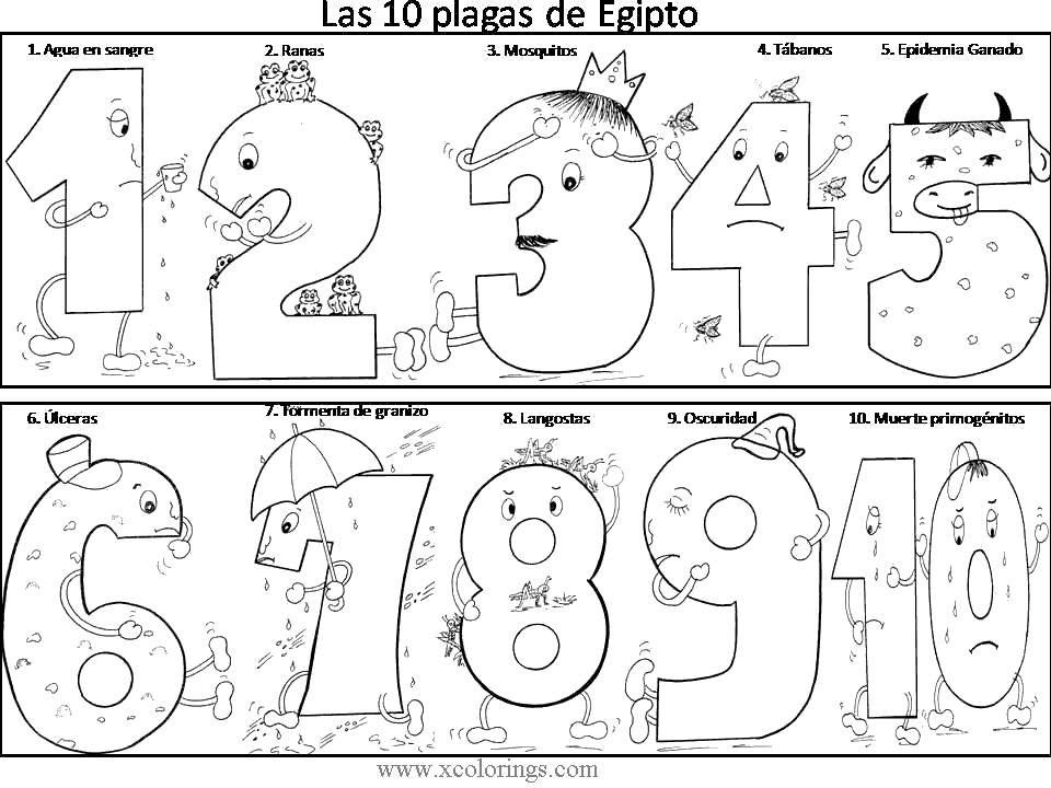 Free Numbers of Pesach 10 Plagues Coloring Pages printable