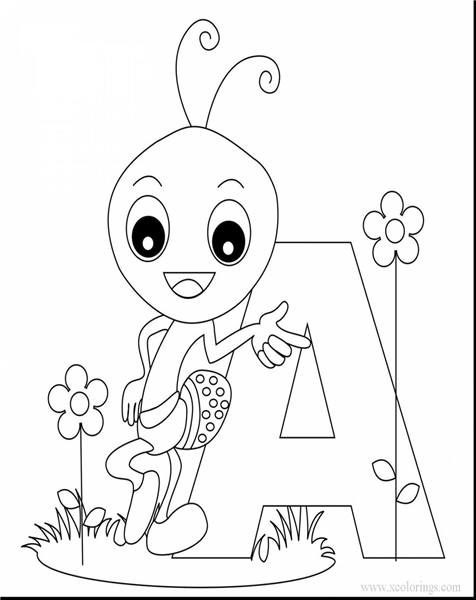 Free A for Ant of Alphabet Coloring Pages printable