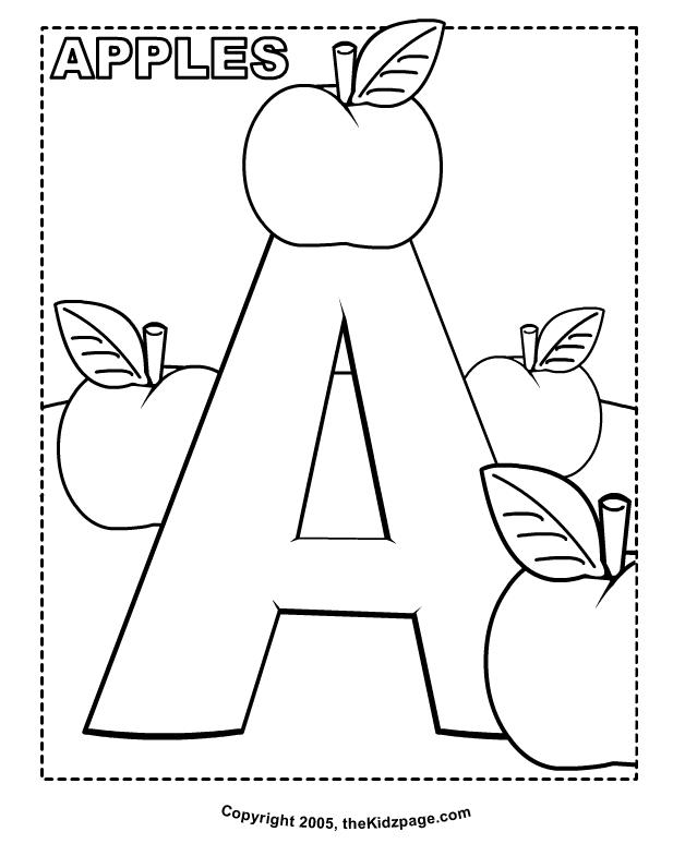 Free A is for Apple Alphabet Coloring Pages printable