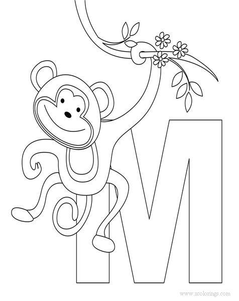 Free Alphabet Coloring Pages M for Monkey printable