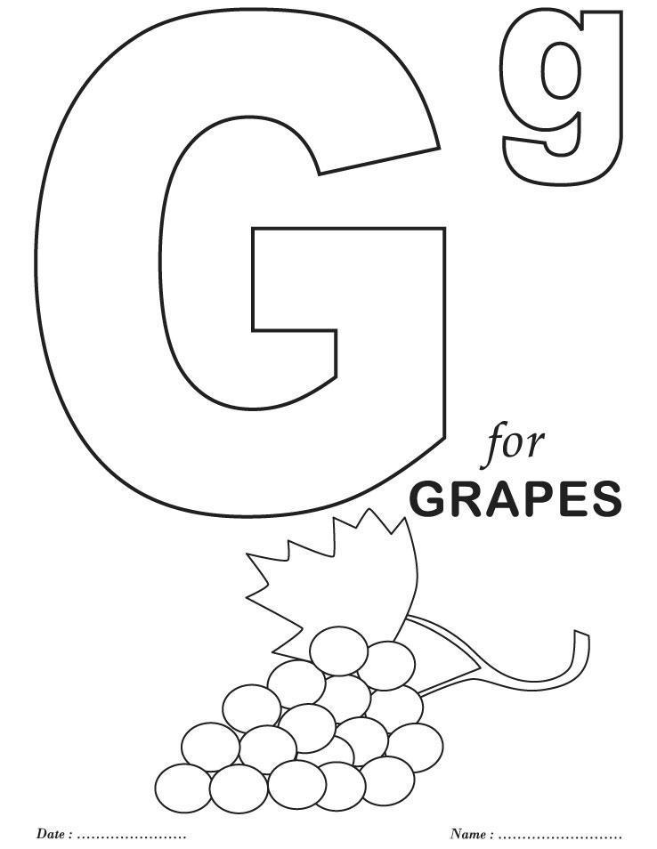 Free Alphabet G for Grapes Coloring Pages printable