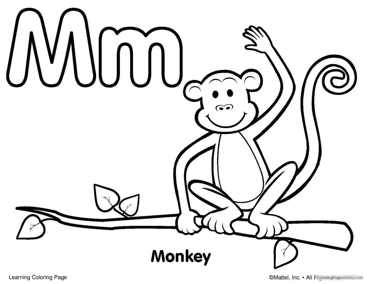 Free Alphabet M for Monkey Coloring Pages printable
