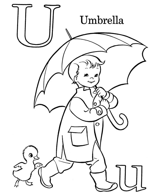 Free U is for Umbrella Alphabet Coloring Pages printable