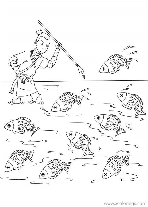 Free Aang Catch Fish from Avatar The Last Airbender Coloring Pages printable