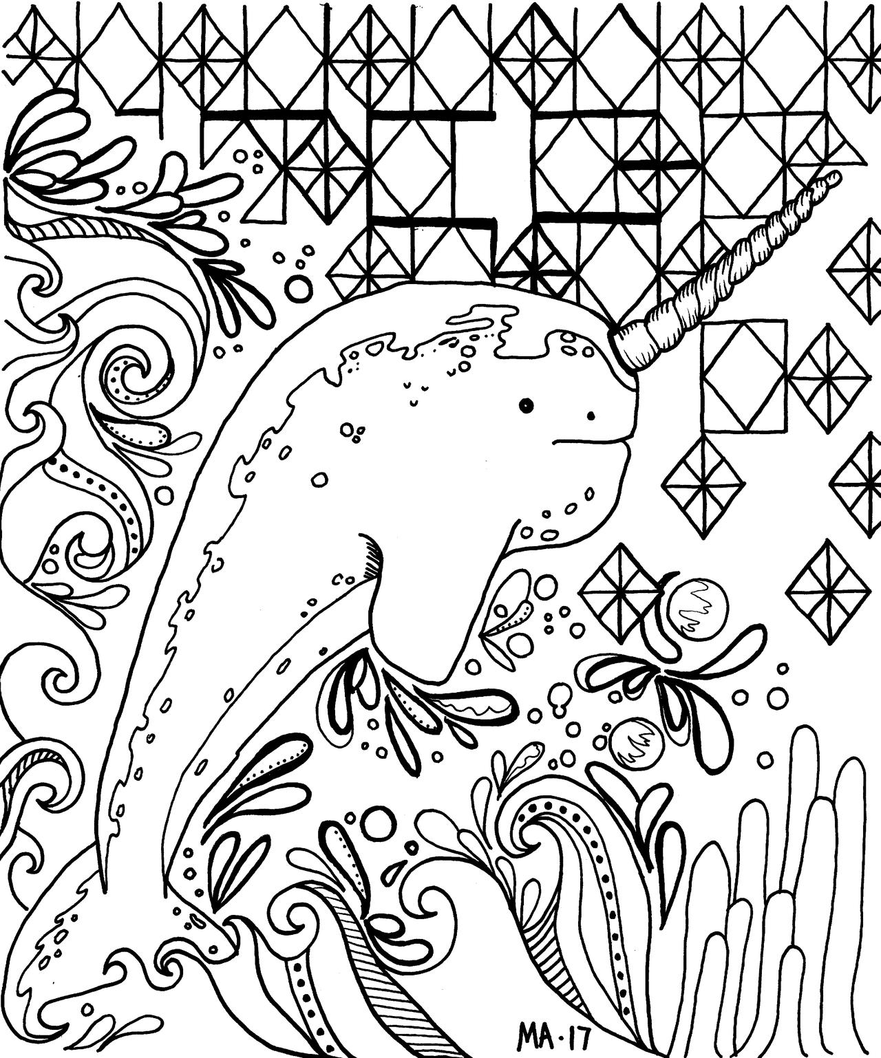 Free Adult Narwhal Coloring Pages printable