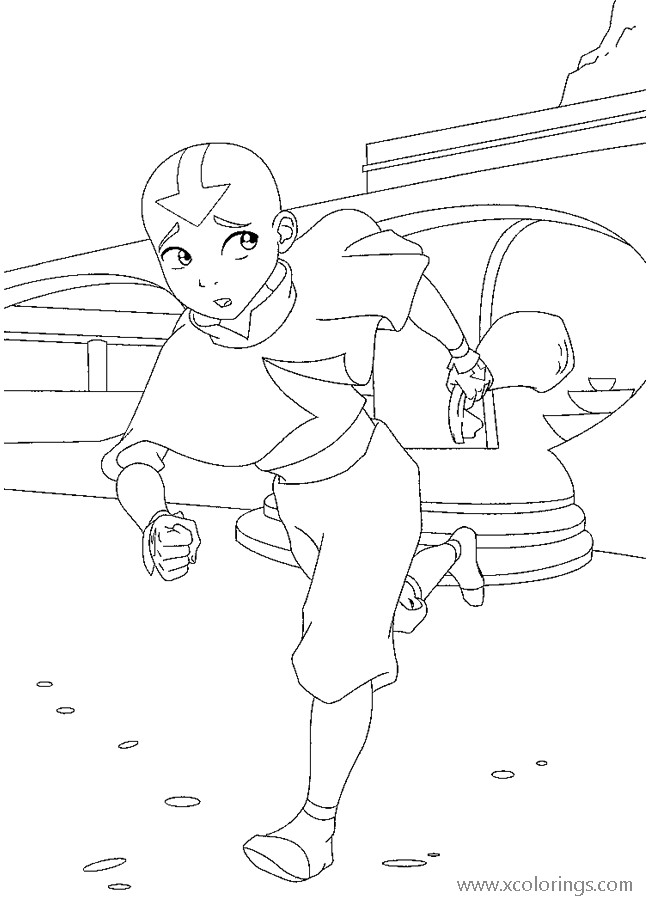 Free Avatar The Last Airbender Aang Running Coloring Pages printable