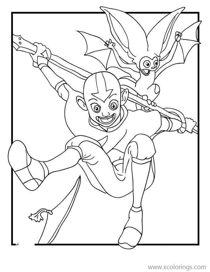 Free Avatar The Last Airbender Aang and Bat Coloring Pages printable
