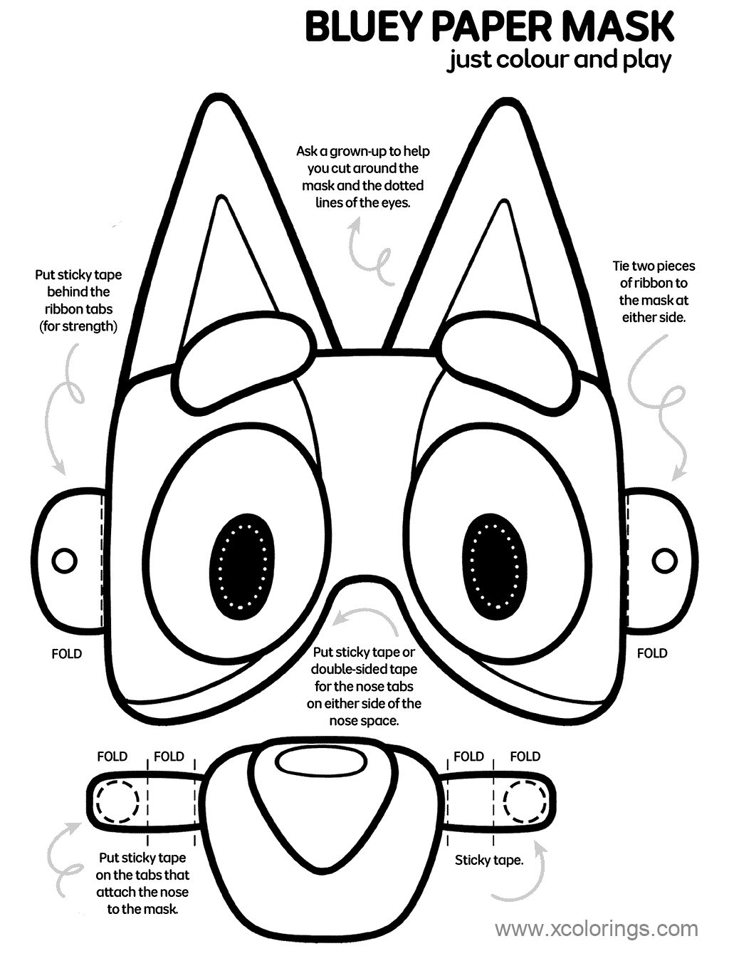 Free Bluey Mask Craft Coloring Pages printable