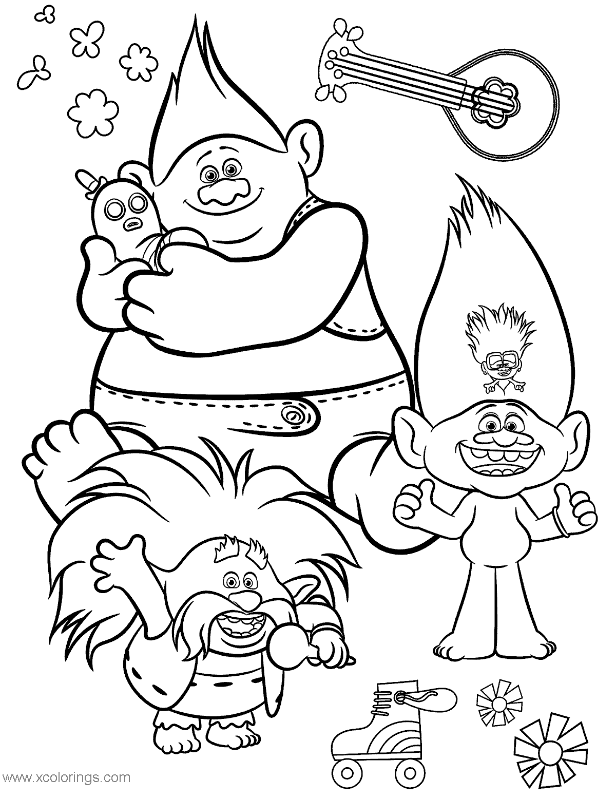 Free Branch and Friends from Trolls World Tour Coloring Pages printable