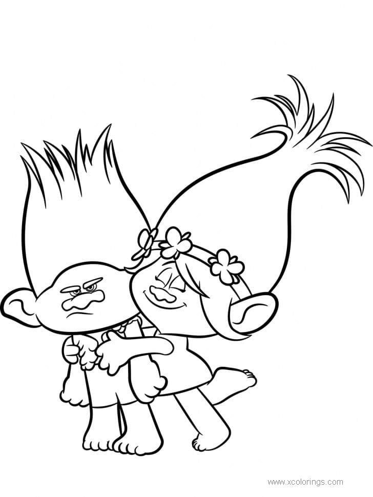 branch and poppy from trolls world tour coloring pages