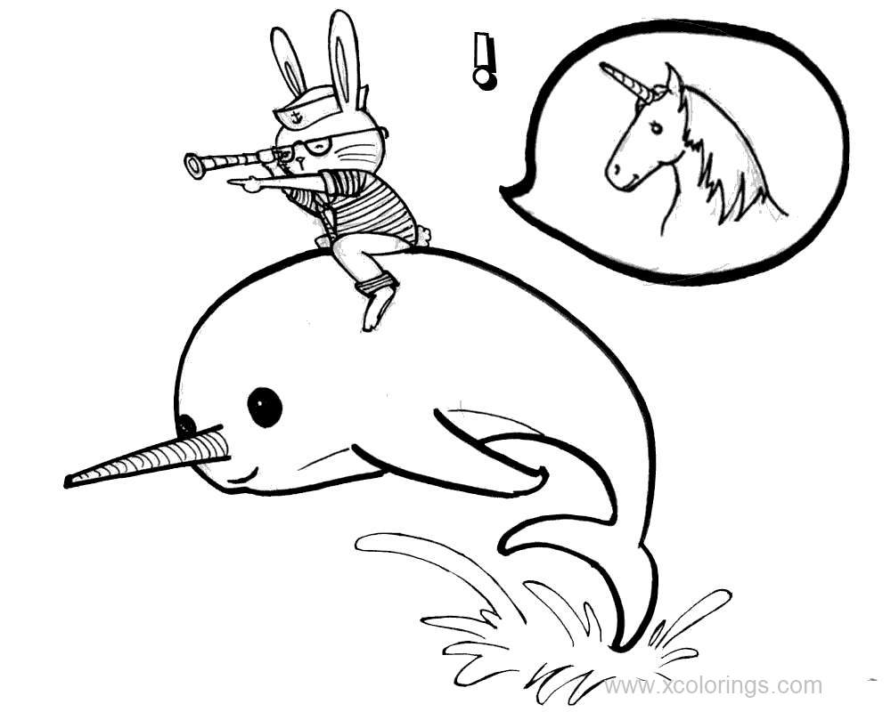 Free Cartoon Narwhal Coloring Pages printable