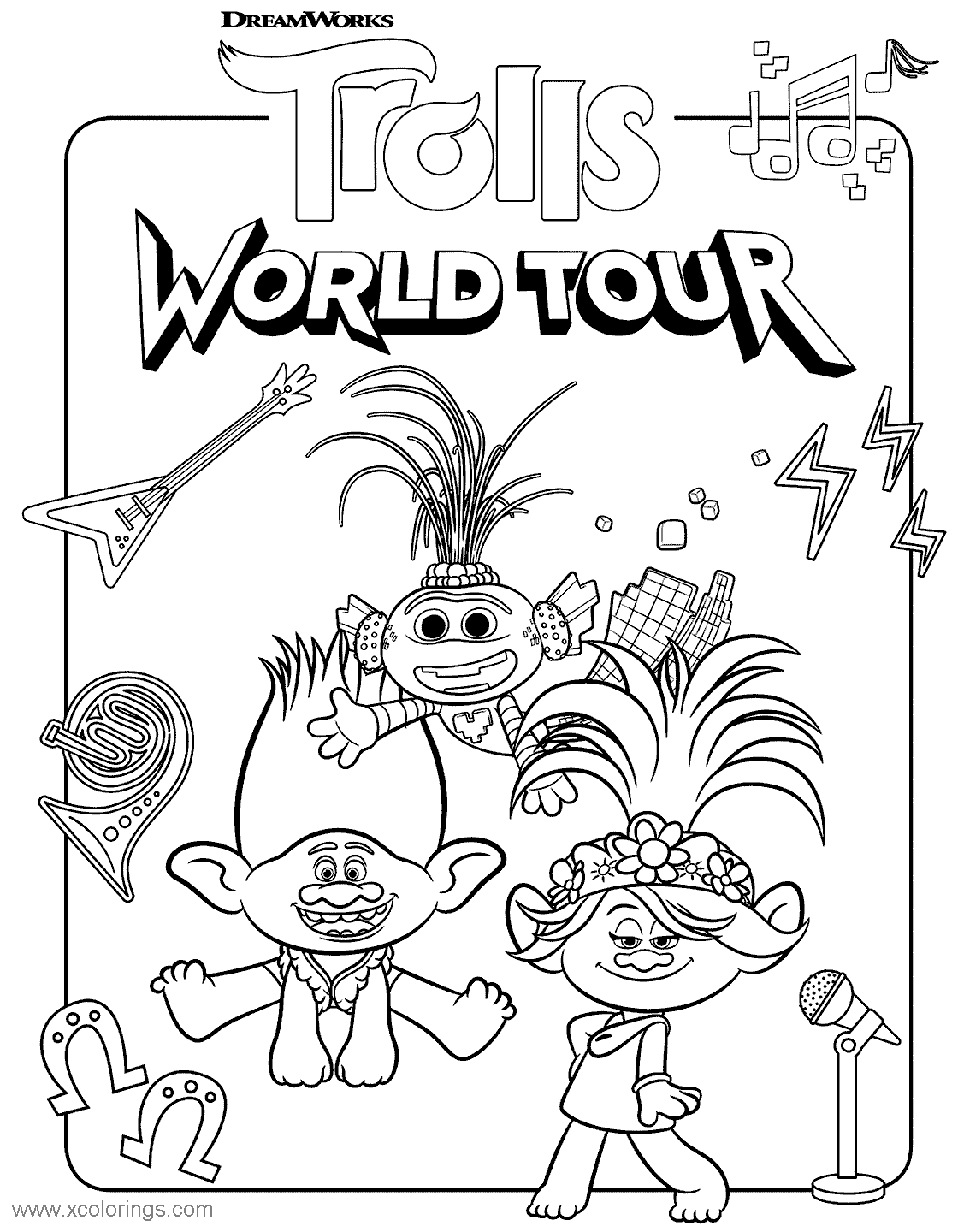 Free Characters from Trolls World Tour Coloring Pages printable