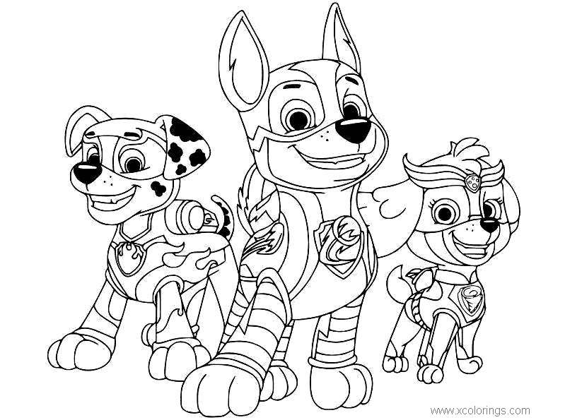 Chase Marshall and Skye from Mighty Pups Coloring Pages
