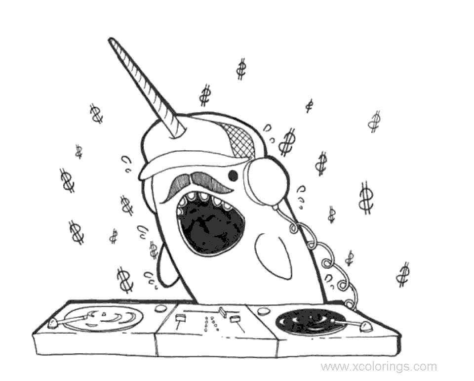 Free DJ Narwhal Coloring Pages printable