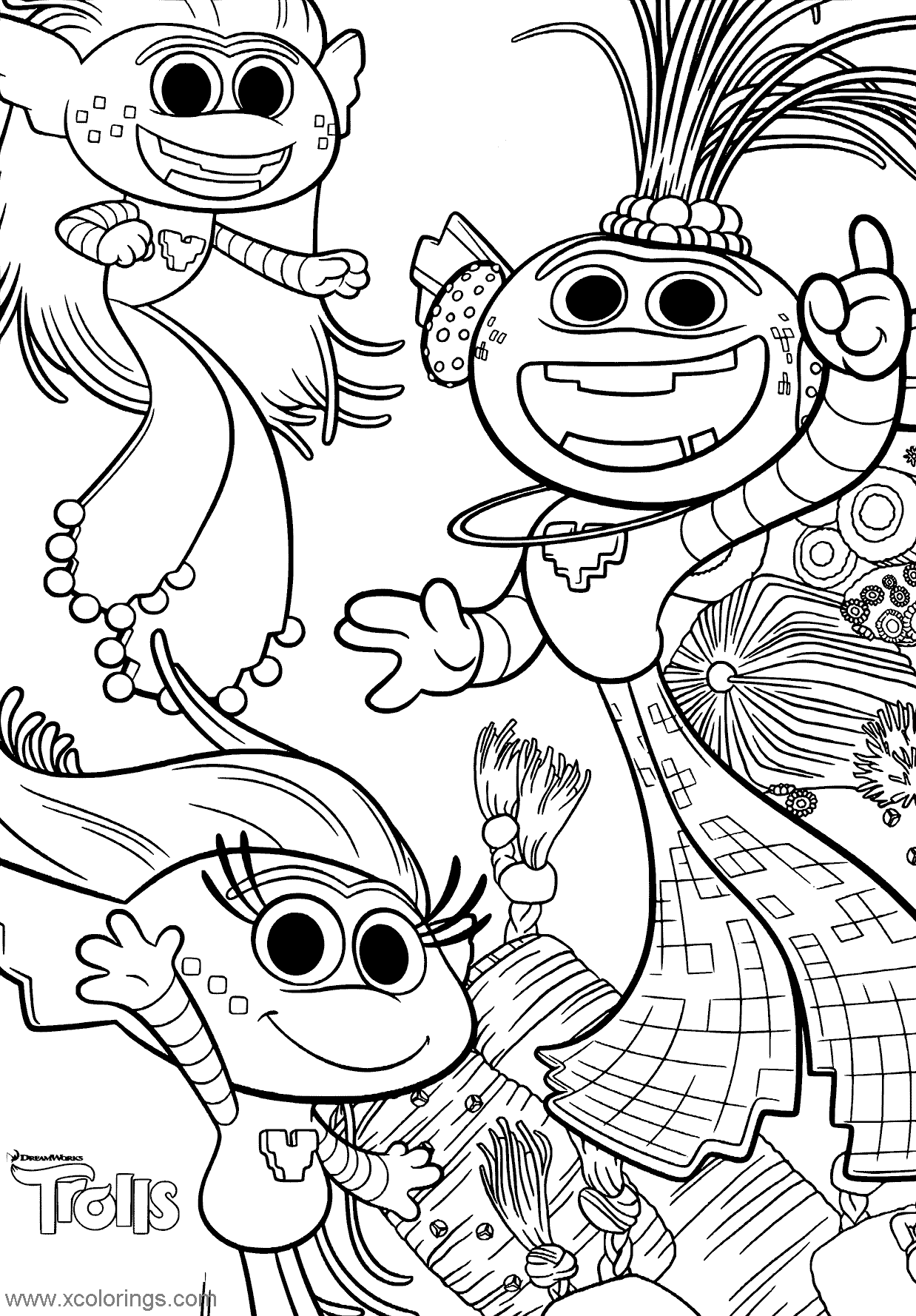 Free King and Queen from Trolls World Tour Coloring Pages printable