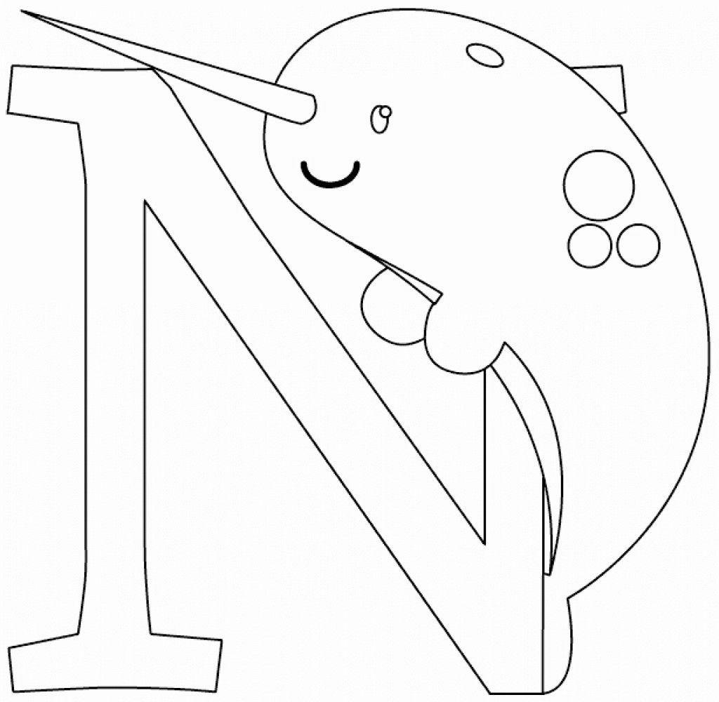 Free Letter N is for Narwhal Coloring Pages printable