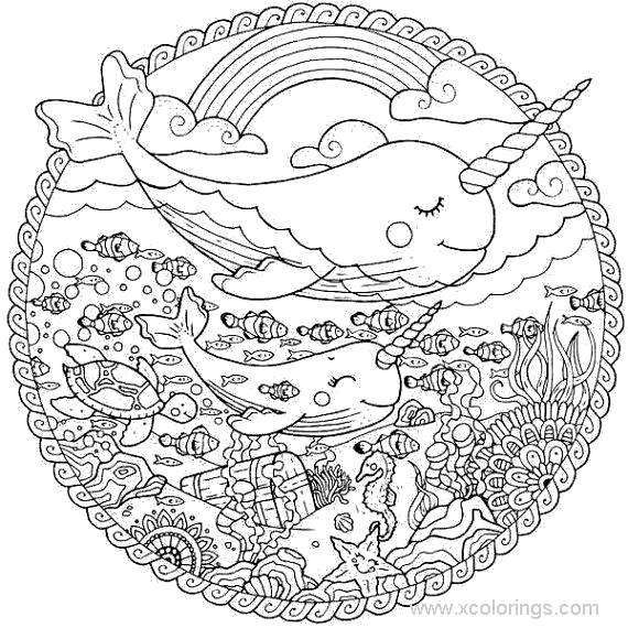 Free Narwhal Coloring Pages for Adult printable