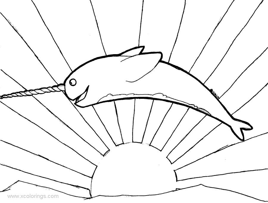 Free Narwhal and Sun Coloring Pages printable