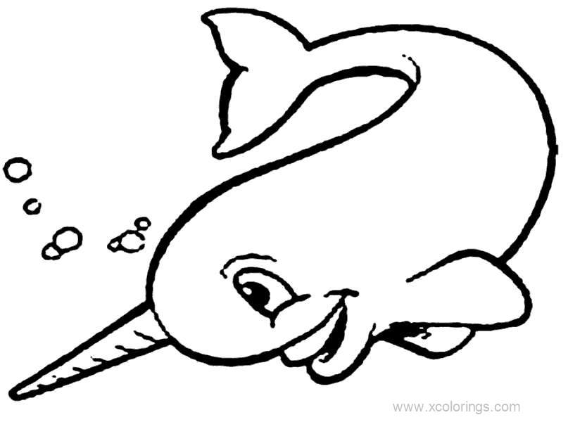 Free Narwhal with Bubbles Coloring Pages printable