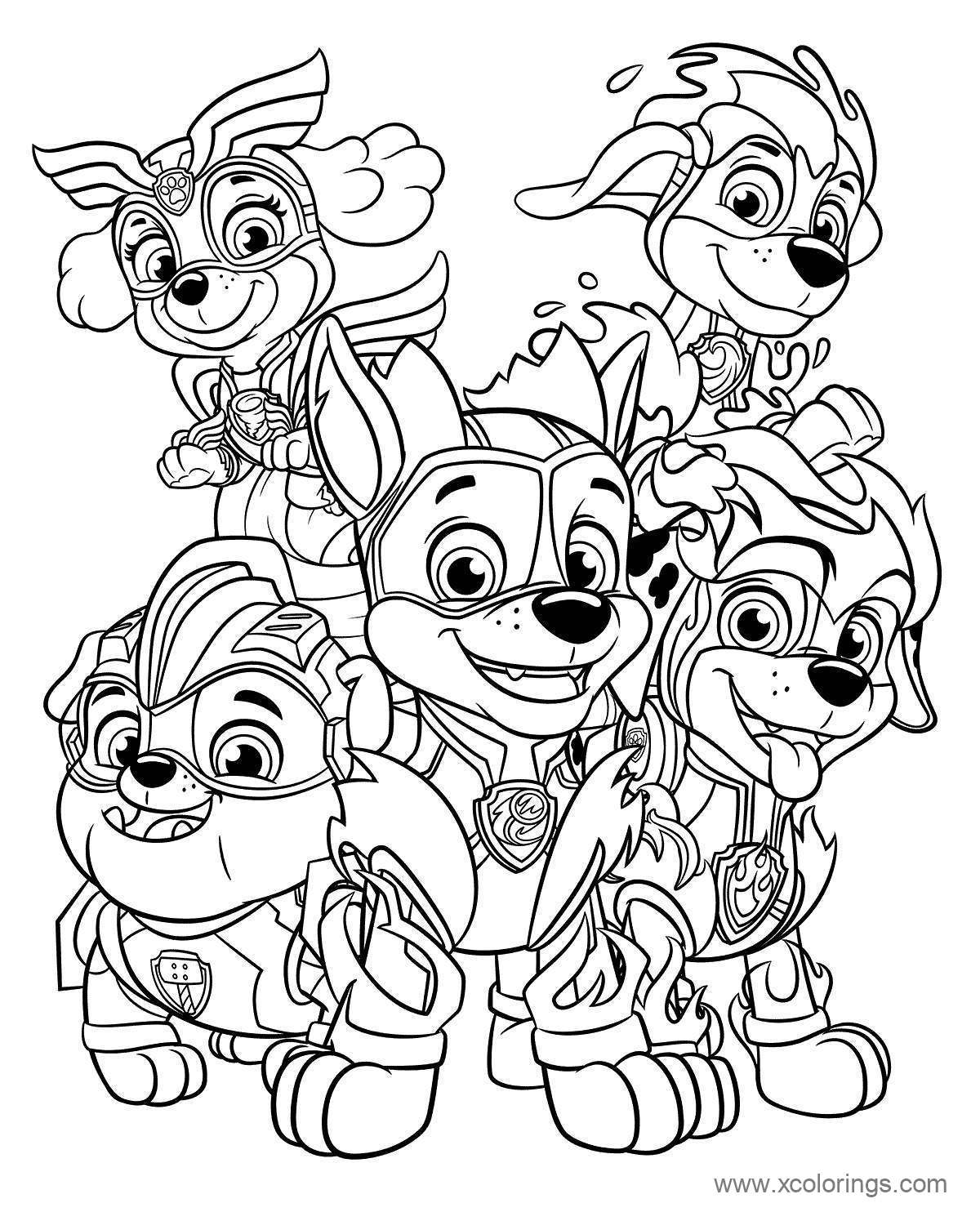 Free PAW Patrol Mighty Pups Characters Coloring Pages printable