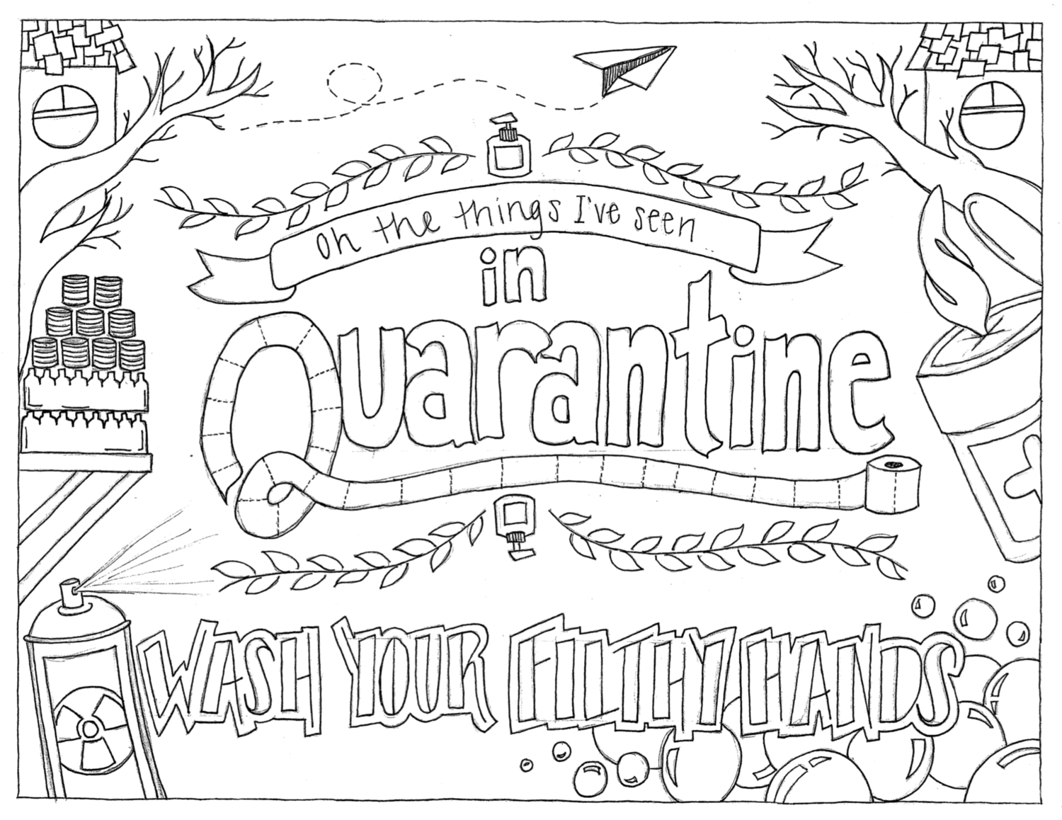Free Quarantine and Wash Hands Coloring Pages printable