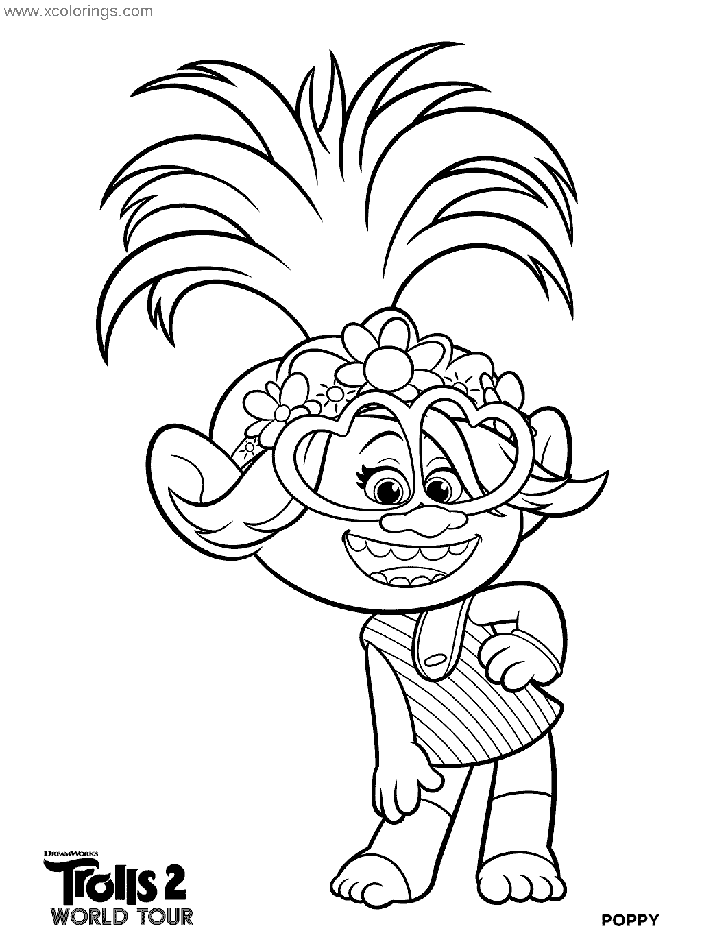 Free Queen Poppy form Trolls World Tour Coloring Pages printable