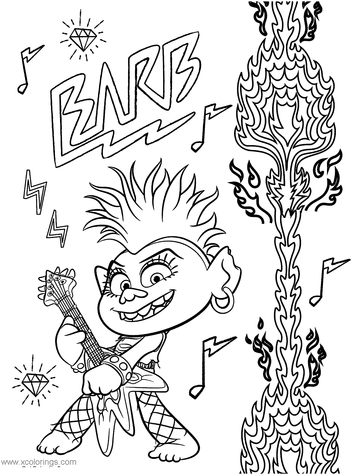 Free Trolls World Tour Barb Coloring Pages printable