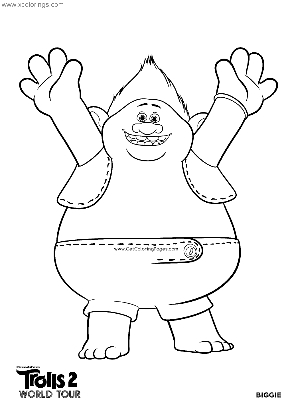 Free Trolls World Tour Biggie Coloring Pages printable