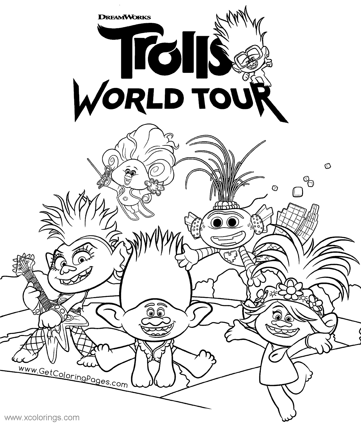 Free Trolls World Tour Characters Coloring Pages printable