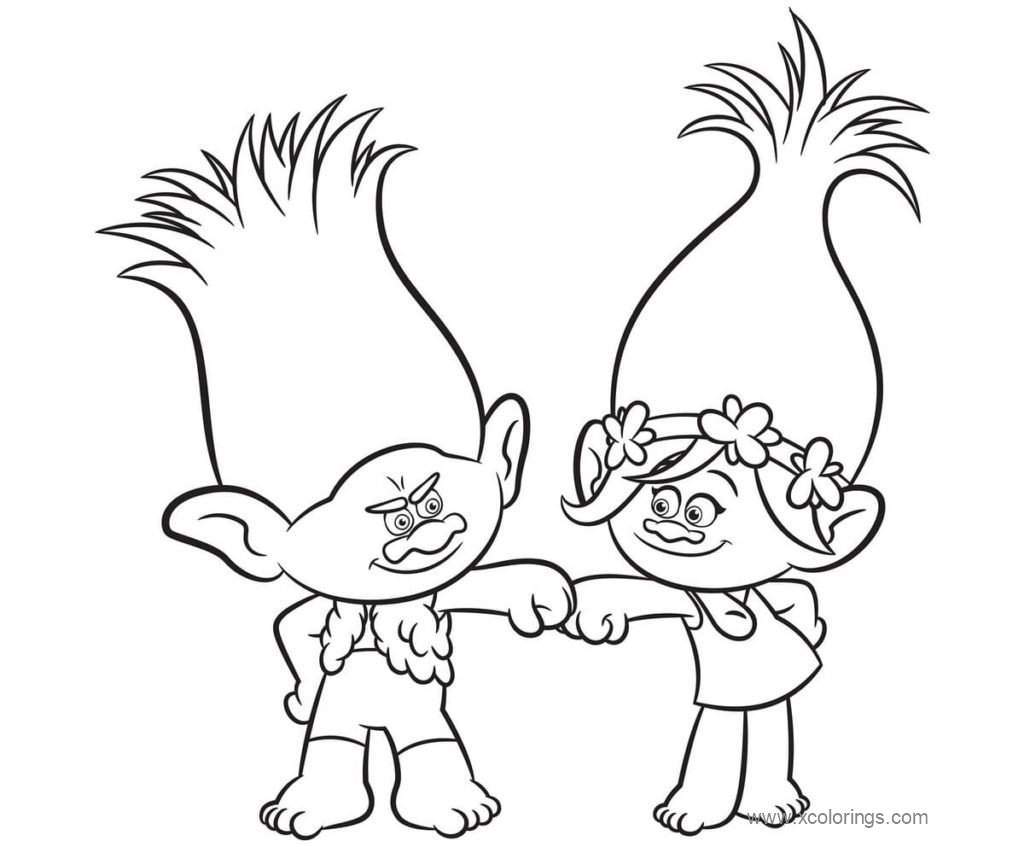 Free Trolls World Tour Coloring Pages Branch and Poppy printable