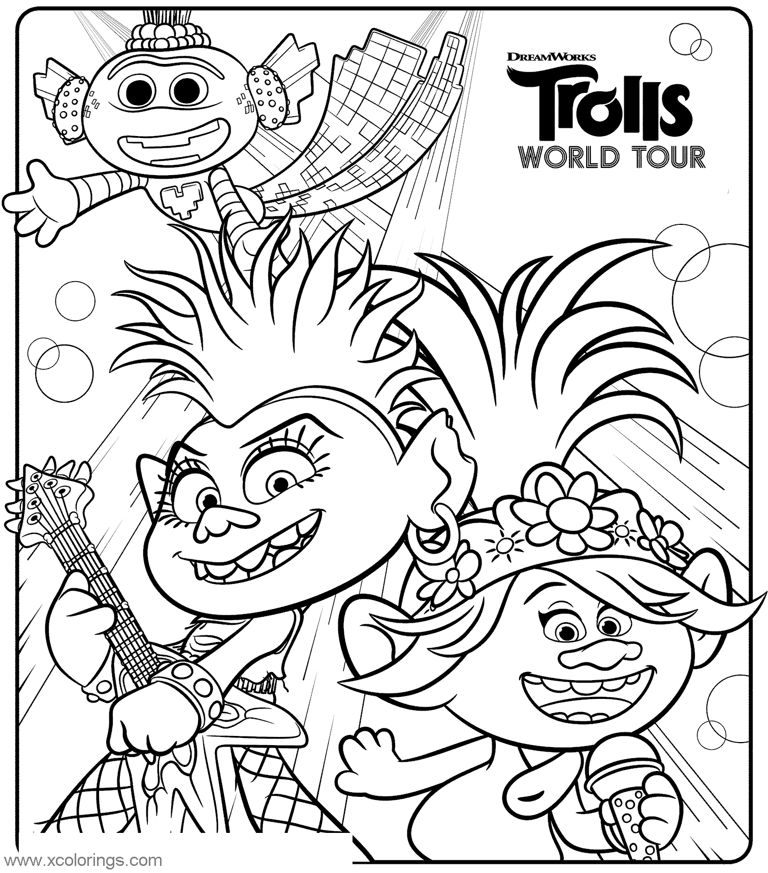 Free Trolls World Tour Coloring Pages Characters printable