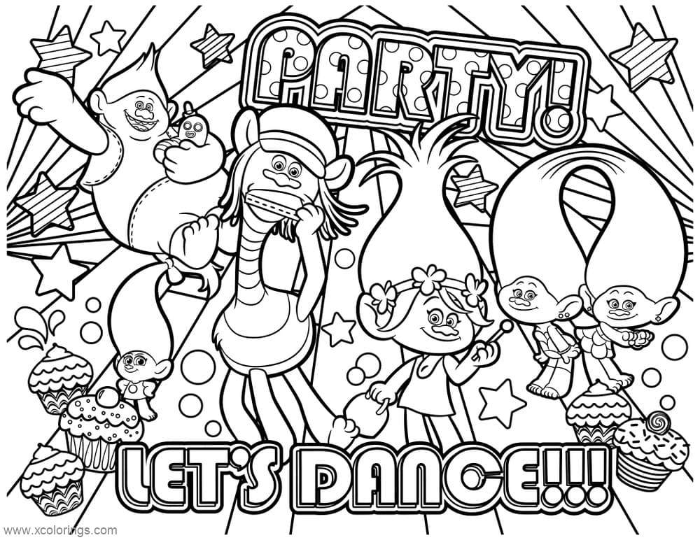 Free Trolls World Tour Party Coloring Pages printable