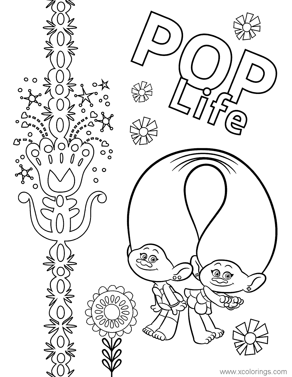 Free Trolls World Tour Poppy and Branch Coloring Pages printable