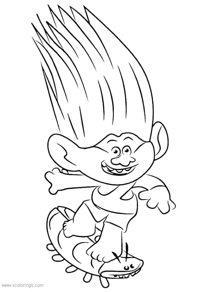 Free Trolls World Tour Skating Coloring Pages printable