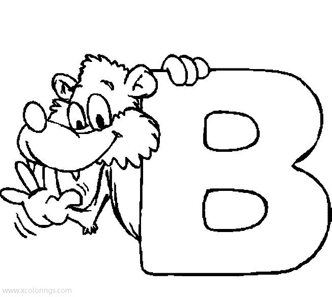Free Animal Alphabet Letter B for Bear Coloring Page printable