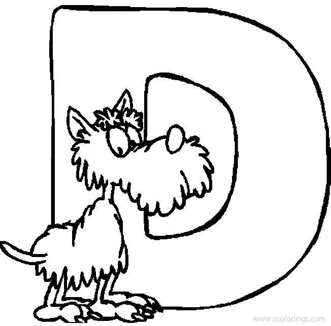 Free Animal Alphabet Letter D for Dog Coloring Page printable