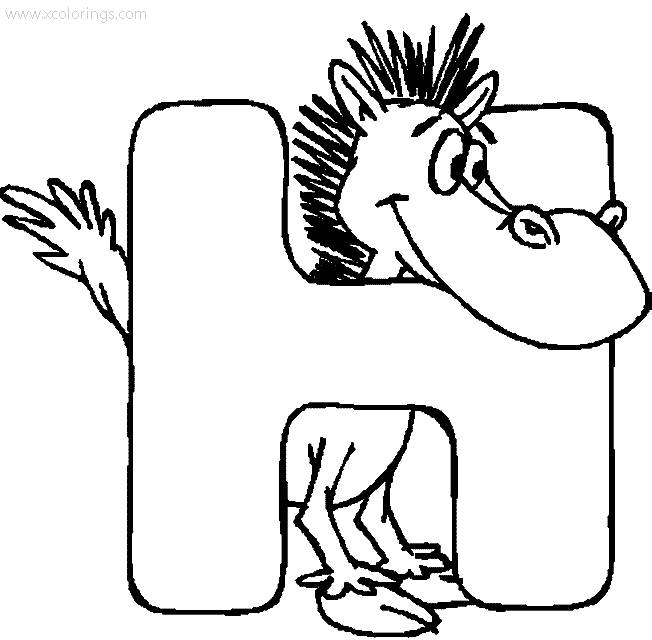 Free Animal Alphabet Letter H for Horse Coloring Page printable