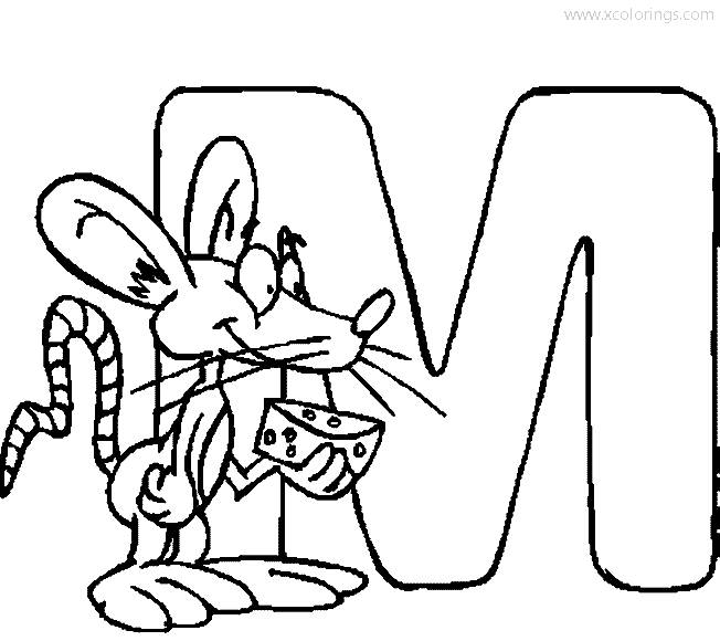 Free Animal Alphabet Letter M for Mouse Coloring Page printable