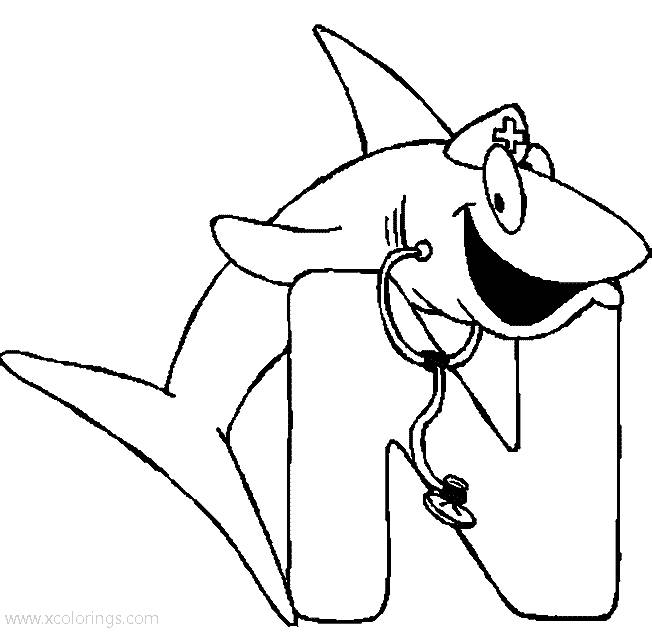 Free Animal Alphabet Letter N for Nurse Shark Coloring Page printable