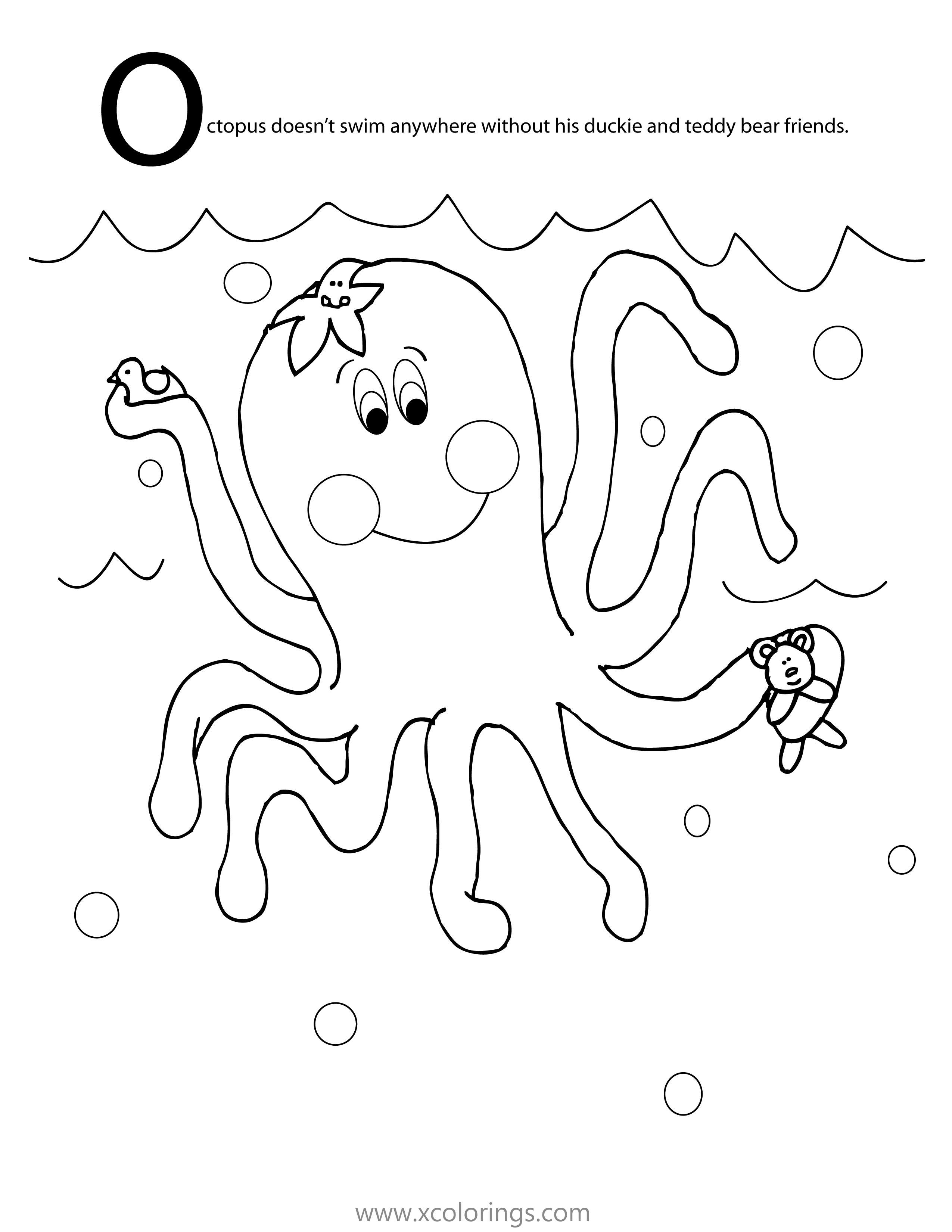 Free Animal Alphabet Letter O for Octopus Coloring Pages printable