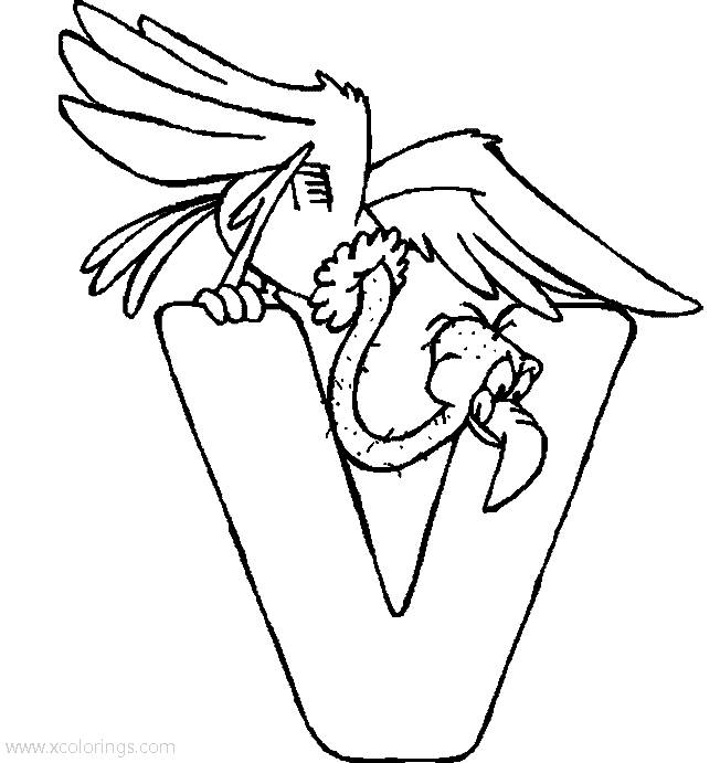 Free Animal Alphabet Letter V for Vulture Coloring Page printable
