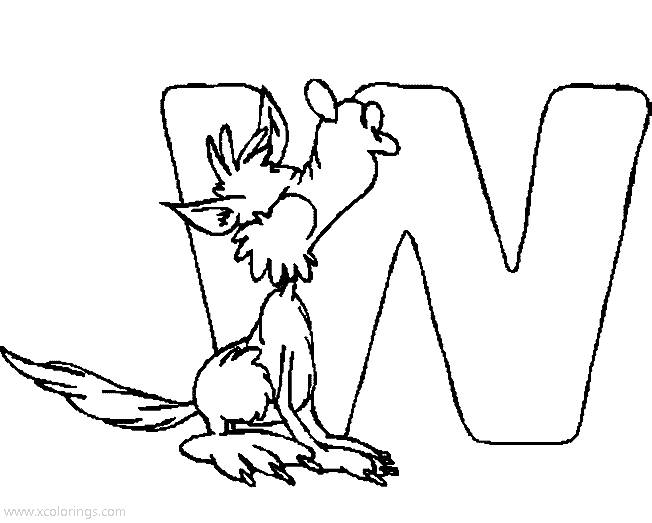 Free Animal Alphabet Letter W for Wolf Coloring Page printable